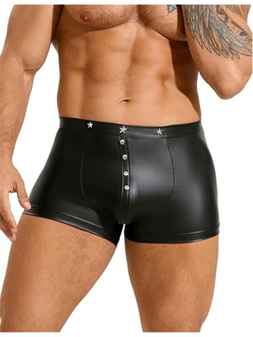 Men's Faux Leather Boxer Shorts with Punk Rivet Plus Size Briefs